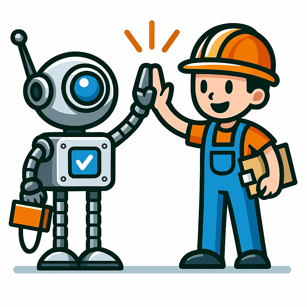 Gemba Buddy robot high-fiving a shopfloor operator